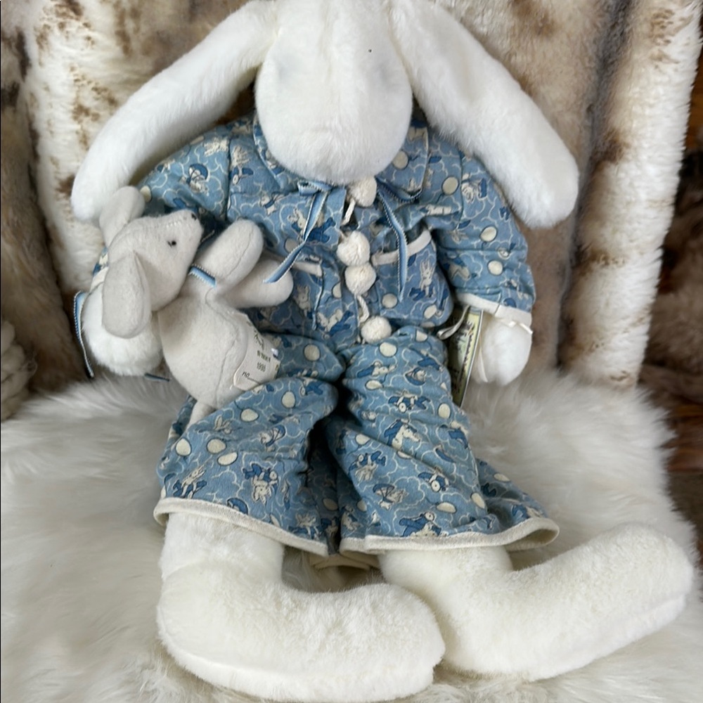 Bunnies By The Bay Pj And Tuck Blue And White Plush Bunny Toy